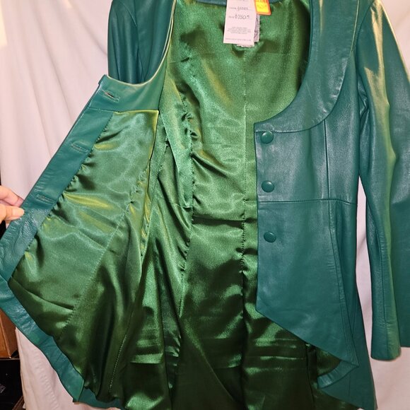 NEW Dead Stock Green Leather Coat/Jacket S/M FIT AND FLAIR - Picture 8 of 16